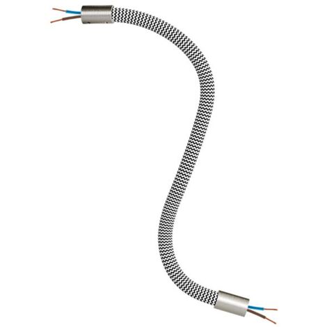 creative cables - Kit Creative Flex tuyau d'extension recouvert de tissu RZ04 Black White avec embouts métalliques - 30 cm, titane satiné (1/5)