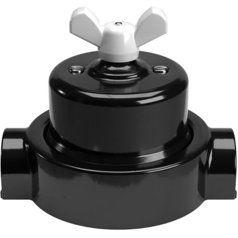 Creative-Cables Kit interrupteur/déviateur en porcelaine avec écrou papillon – (Noir, écrou blanc, Ø 66,5 mm, H 69 mm, 2 sorties) – Compatible Creative-Tubes – Fixation murale (1/5)