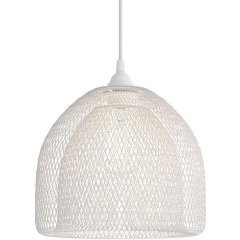 creative cables - Lampe suspendue fabriquée en Italie avec câble textile, abat-jour cage Ghostbell XL et garniture métallique
