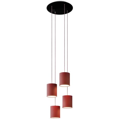 creative cables - Lampe suspendue à 4 gouttes avec XXL Rose-One round 400 mm complète avec câble textile et abat-jour en tissu Cilindro (1/5)