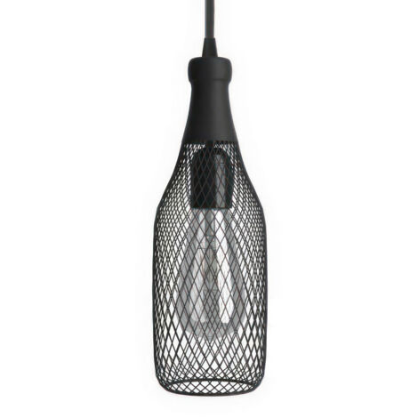Suspension fabriquée en Italie avec câble textile, abat-jour bouteille Magnum et finition en métal - complète avec ampoule Avec ampoule - Noir - Matter ON/OFF
