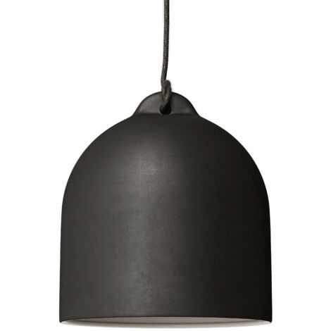 Suspension fabriquée en Italie avec câble textile, abat-jour Cloche M en céramique - complète avec ampoule Avec ampoule - Tableau noir - Blanc - Matter ON/OFF (1/5)