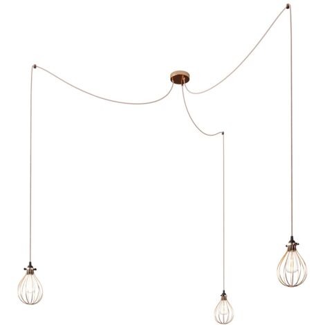Spider - Lampe suspension multiple 3 bras Made in Italy avec câble textile et abat-jour Drop Monté - Sans ampoule - Cuivre - Matter ON/OFF (1/5)