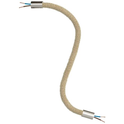 creative cables - Creative Flex kit tuyau de rallonge recouvert de jute RN06 Neutral avec extrémités métalliques - 30 cm, titane satiné