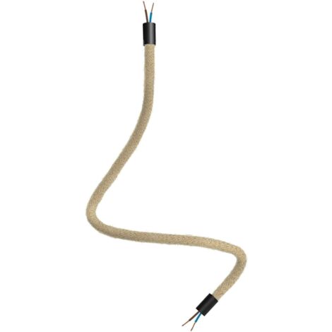 creative cables - Kit Creative Flex tuyau de rallonge recouvert de jute RN06 Neutre avec extrémités métalliques - 60 cm, Noir