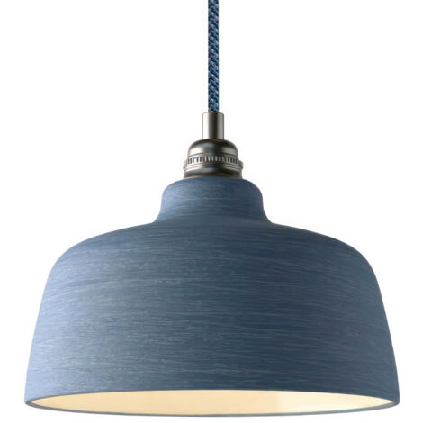 Suspension fabriquée en Italie avec câble textile, abat-jour Coupe en céramique et finition en métal - complète avec ampoule Avec ampoule - Avion rayé - Blanc - Matter ON/OFF (1/5)