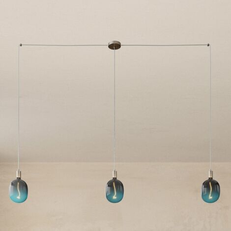creative cables - Spider - Lampe suspendue multiple avec 3 gouttes Made in Italy complète avec câble textile et garniture métallique