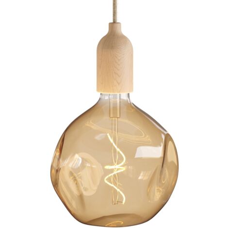 creative cables - Lampe suspendue fabriquée en Italie avec câble textile et garniture en bois (1/5)