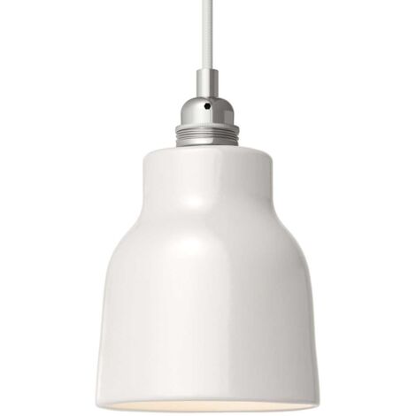 creative cables - Lampe suspendue fabriquée en Italie avec câble textile, abat-jour en céramique, vase et garniture métallique