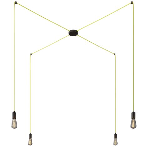 creative cables - Spider - Lampe suspendue multiple avec 4 gouttes Fabriquée en Italie avec câble textile et garniture métallique