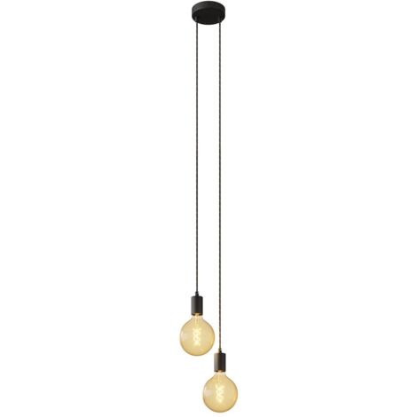 Lampe suspension multiple 2 bras avec câble textile et finitions en métal Monté - Sans ampoule - Noir - Matter ON/OFF (1/5)