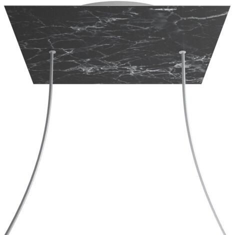 creative cables Rosone XXL Rose-One Square, 400 mm avec 2 trous et 4 trous latéraux - Marquina Marble, White (1/5)