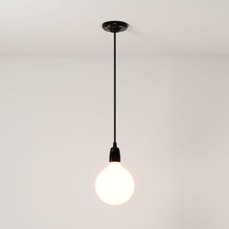 creative cables - Lampe suspendue fabriquée en Italie avec câble textile et garniture en porcelaine colorée