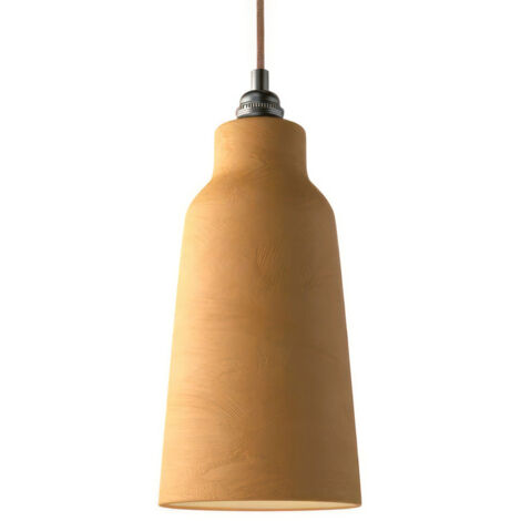 Suspension fabriquée en Italie avec câble textile, abat-jour Bouteille en céramique et finition en métal - complète avec ampoule Avec ampoule - Terracotta à rayures - Blanc - Matter ON/OFF (1/5)