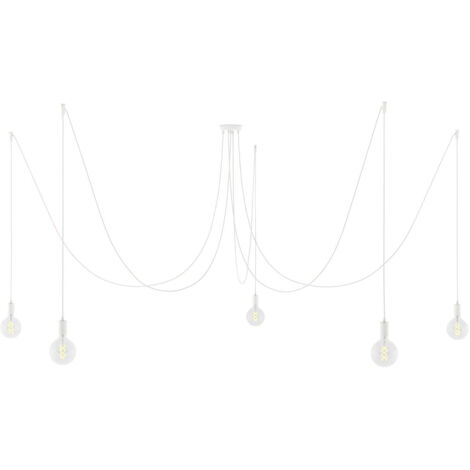 creative cables - Spider - Lampe suspendue multiple avec 5 gouttes Fabriquée en Italie avec câble textile et garniture métallique (1/5)