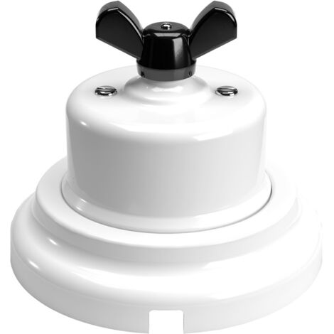 Creative-Cables Kit interrupteur déviateur en porcelaine – (Blanc avec écrou noir, interrupteur Ø 66,5 mm, base Ø 100 mm) – Fixation murale – Éléments décoratifs (1/5)