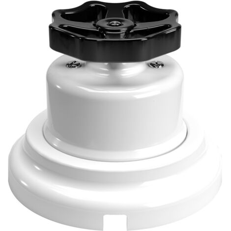 Creative-Cables Kit interrupteur/deviateur en porcelaine – (Blanc avec bouton noir, Ø 66,5 mm, h 63 mm) – Fixation murale – 16A 250V (1/5)
