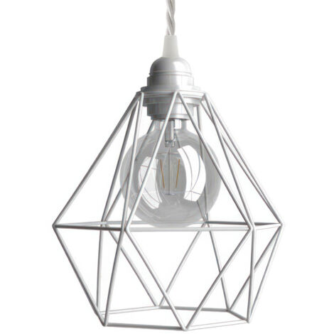 creative cables - Lampe suspendue fabriquée en Italie avec câble textile, abat-jour en forme de cage de diamant et garniture métallique (1/5)