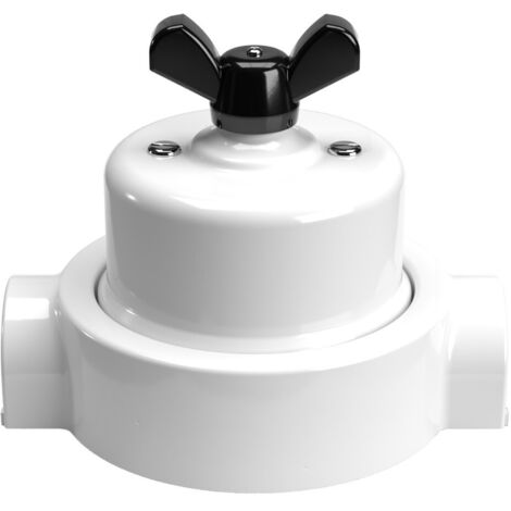 Creative-Cables Interrupteur/Inverseur Kit avec écrou papillon et base en porcelaine – (Blanc avec écrou noir, Ø 66,5 mm, h 69 mm, 2 sorties) – Compatible avec Creative-Tubes – Fixation murale (1/5)
