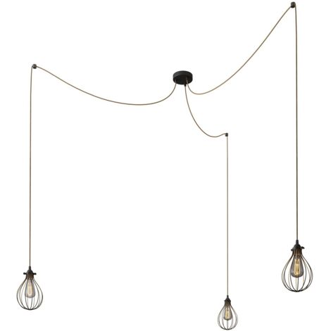 Spider - Lampe suspension multiple 3 bras Made in Italy avec câble textile et abat-jour Drop Monté - Avec ampoule - Noir - Matter ON/OFF (1/5)