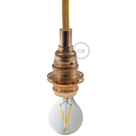 Kit douille E14 en métal avec écrou double bague pour abat-jour  Cylindrique - Cuivre