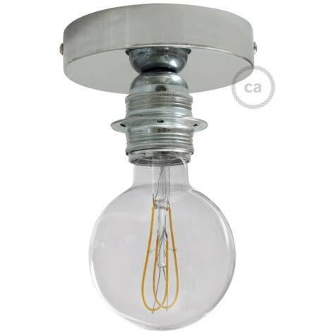 Fermaluce Métal, avec support de lampe fileté E27, source lumineuse murale ou plafonnier en métal Sans ampoule - Chromé - Matter ON/OFF