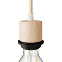 Kit douille E27 filetée cylindrique en bois avec serre-câble pour abat-jour Neutre