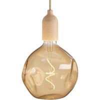 creative cables - Lampe suspendue fabriquée en Italie avec câble textile et garniture en bois