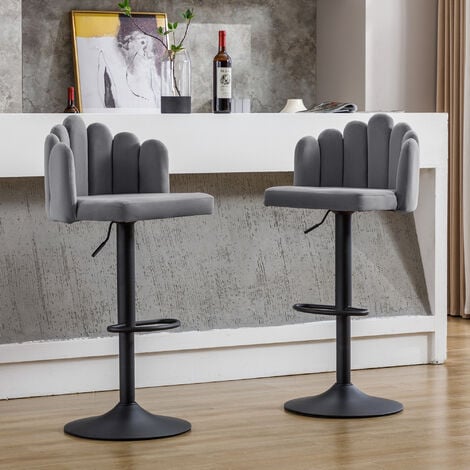 Lot de 2 tabourets de bar IREK chaise haute pour cuisine ou comptoir au  design retro, en plastique gris anthracite et métal noir - Achat & prix
