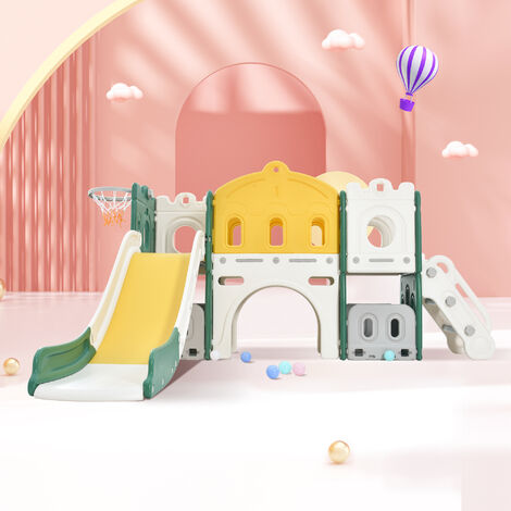 Baby Vivo Toboggan Aire de jeux Balançoire pour Enfants Extérieur et à l' Intérieur en Turquoise / Gris, MA Trading