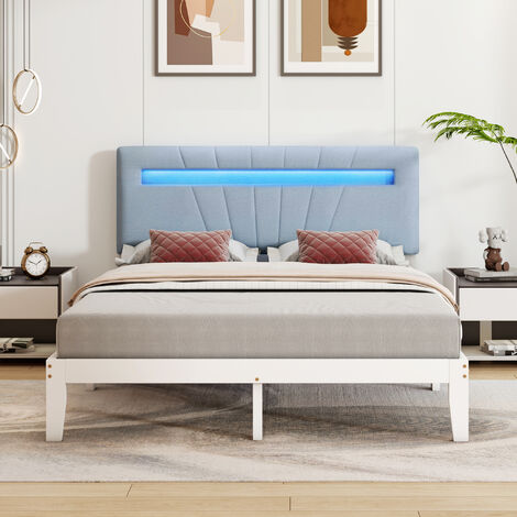 Lit LED double 140x190 cm avec sommier, tête de lit confortable