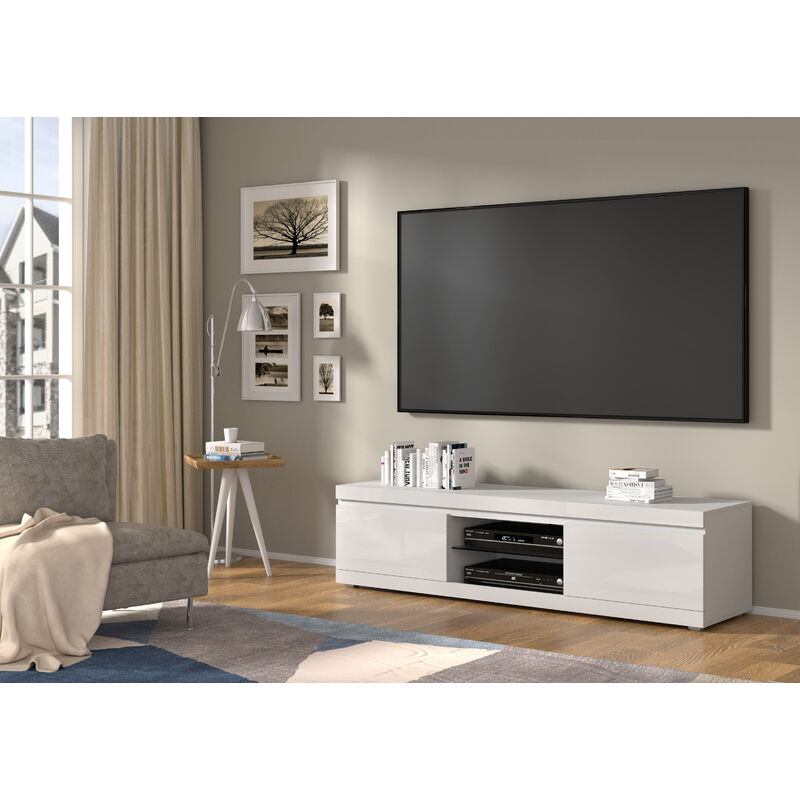 Mobile porta tv sospeso 2 vani chiusi 2 vani giorno 180x30 rovere