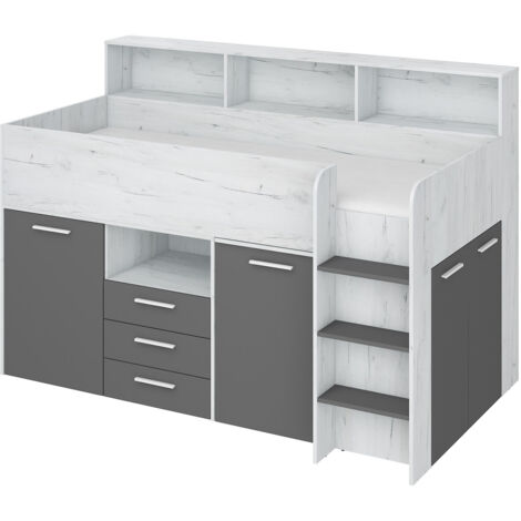 LETTO ARMADIO CASSETTIERE BAMBINI NEO cm206x120x138h BIANCO GRAPHITE (1/5)