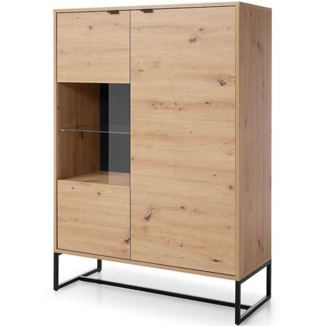 MOBILE VETRINA ARMADIO CREDENZA SOGGIORNO QUERCIA NERO 133x93x39cm AMBER (1/5)