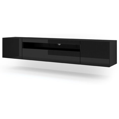 Porta TV AURA 200 cm nero opaco / nero lucido