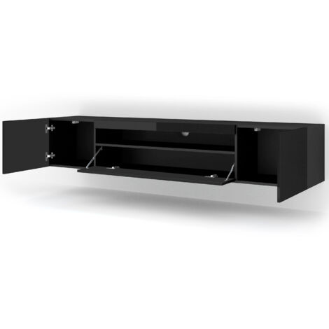 Porta TV AURA 200 cm nero opaco / nero lucido