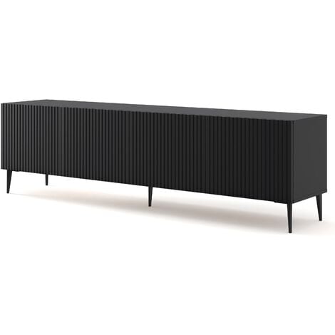 Mobile TV RAVENNA B 200 cm 4D fresato nero opaco + piedini