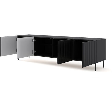 Mobile TV RAVENNA B 200 cm 4D fresato nero opaco + piedini
