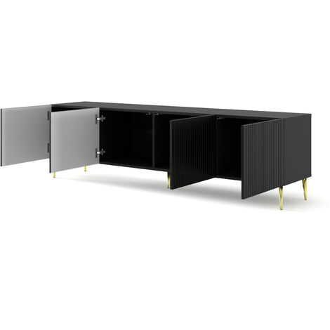 Mobile TV RAVENNA B 200 cm 4D fresato nero opaco + piedini