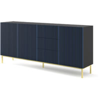 Cómoda RAVENNA F 200 cm 3D3S azul oscuro negro con marco