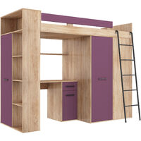 LETTO ARMADIO SCRIVANIA LIBRERIA BAMBINI VERANA P H190x120x236cm LAVANDA ROVERE