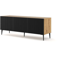 RAVENNA B 150 cm mobile TV fresato 3D in rovere artigianale / nero opaco + piedini