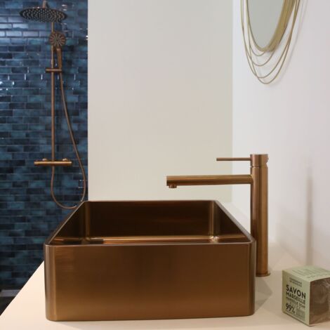 Essebagno Luisa mezclador de lavabo alto en cobre cepillado
