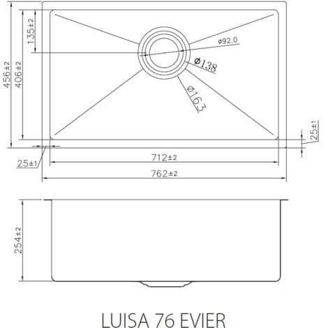 Essebagno Fregadero Luisa 1 cubeta grande 76x45 en acero inoxidable gris gun metal