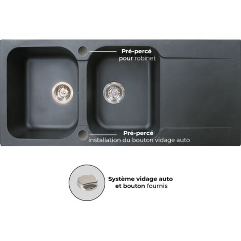 Essebagno Lisse fregadero reversible 2 cubetas 1 escurridor en resina negra