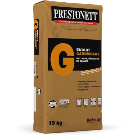 Prestonett – Enduit de lissage en poudre 15 kg – Pour intérieur – Application jusqu'à 5 mm – Finition mate et ponçable – Compatible béton et plâtre