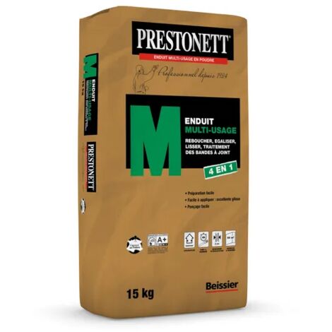 Prestonett – Enduit de lissage intérieur 15kg – Multi-usage pour béton, plâtre et briques – Application jusqu'à 2cm d'épaisseur – Finition mate et ponçable
