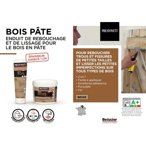 Enduit de Rebouchage et Lissage Bois 2 en 1 PRESTONETT BOIS en Pâte en Tube 330 G pour Intérieur et Extérieur