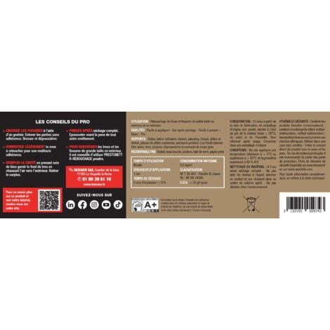 Enduit de Rebouchage PRESTONETT REBOUCHER en Pâte en Pot de 1 KG pour Intérieur et Extérieur