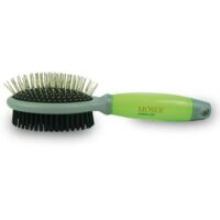 Moser Spazzola 2999-7025 Doppia Faccia per Cani e Gatti Nero e Verde